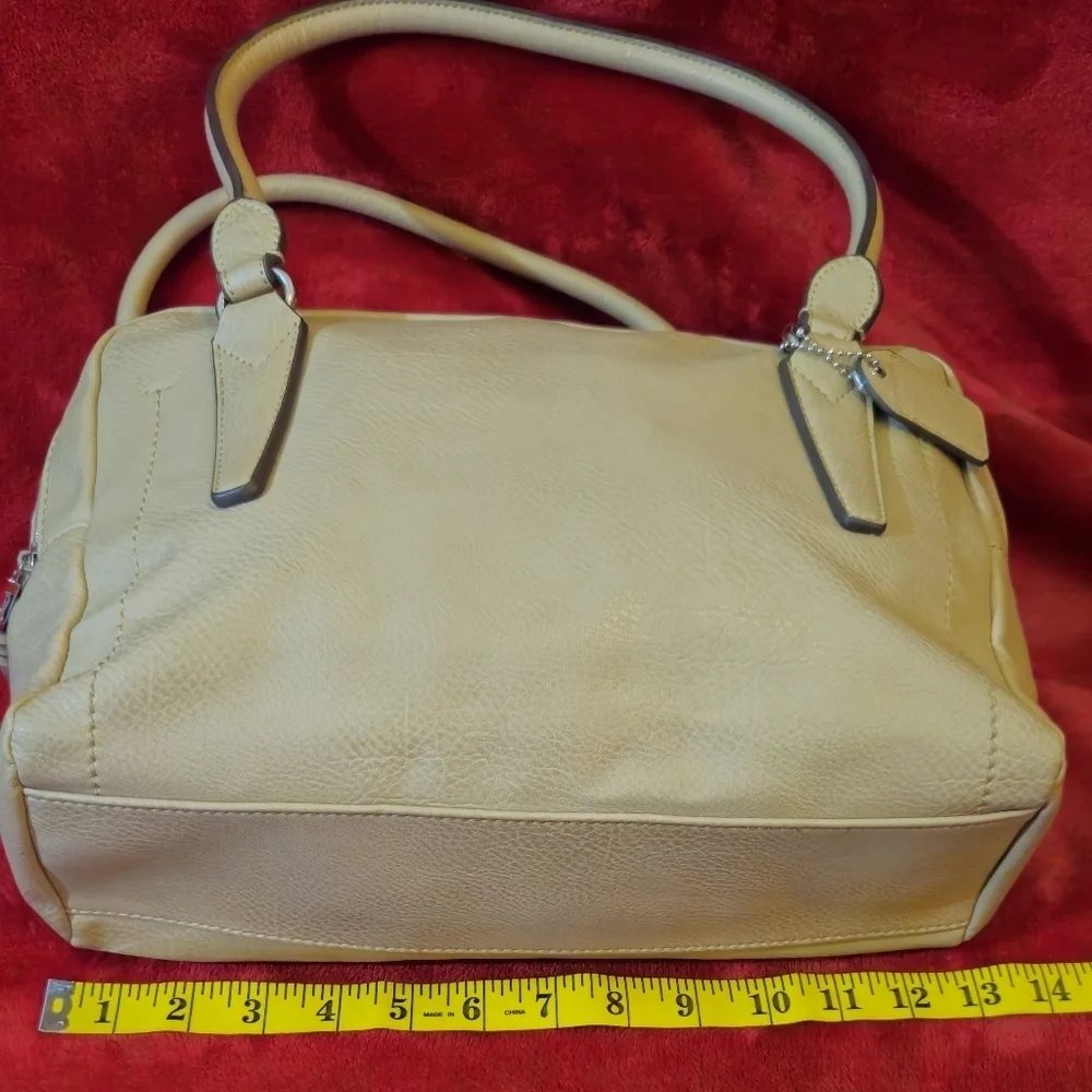 Relic Cream Faux Leather Satchel Bag with Double Zipper Closure & Handles